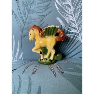 Horse Planter Vase Ceramic Yellow Vintage MCM Retro Art Deco